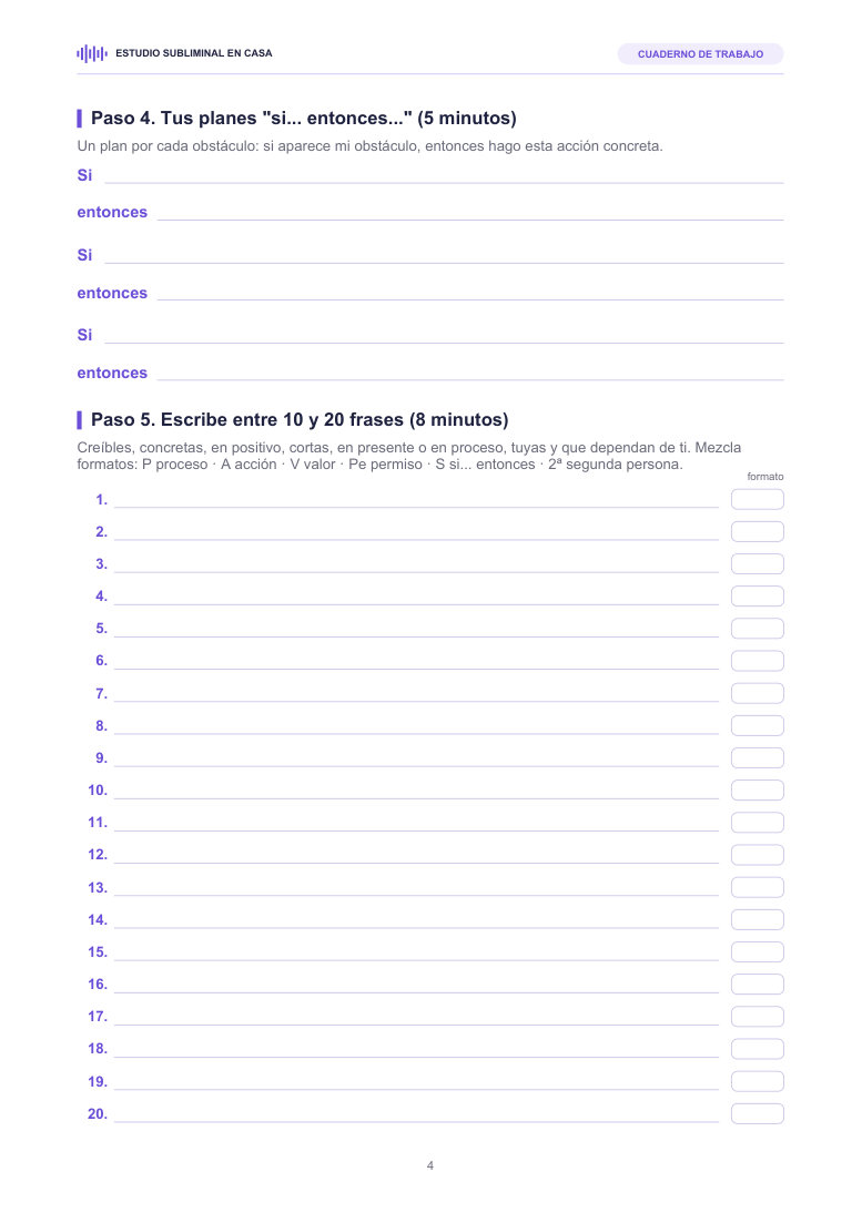 Página del cuaderno de trabajo