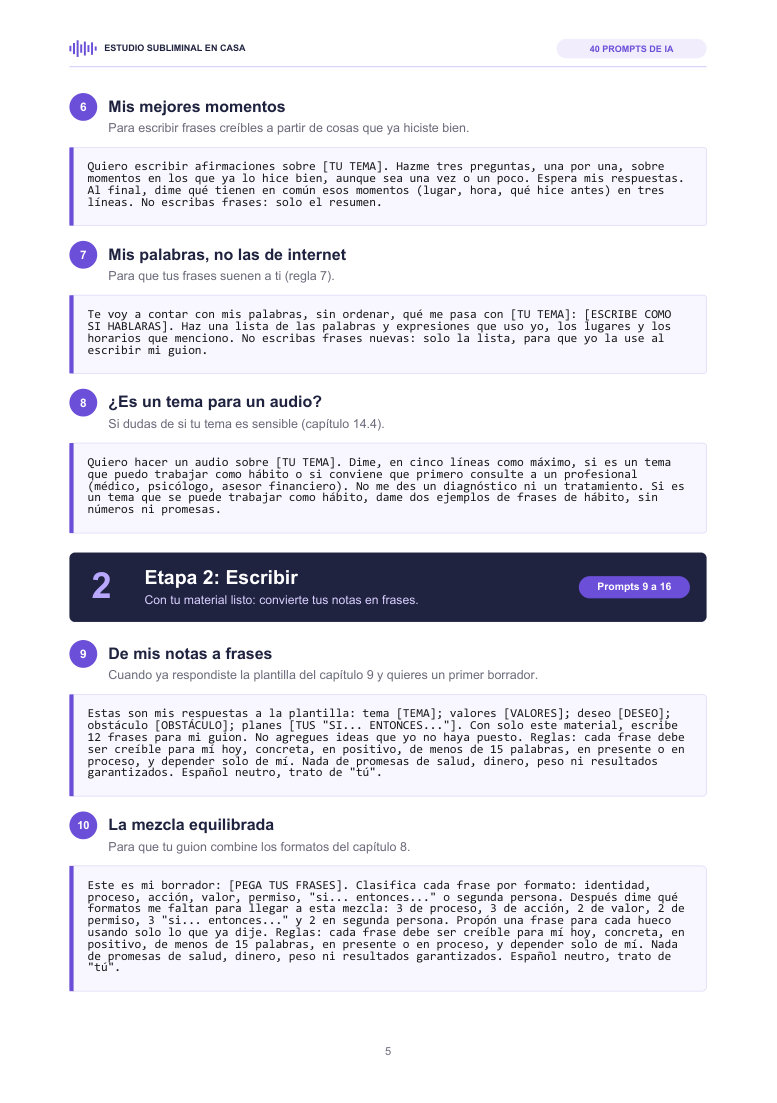 Página de los prompts de IA