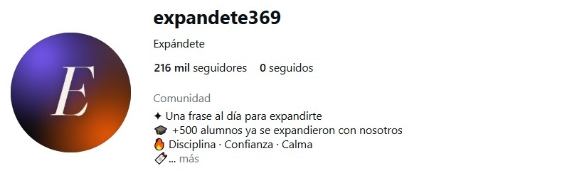 Perfil de Instagram de Expándete con 216 mil seguidores